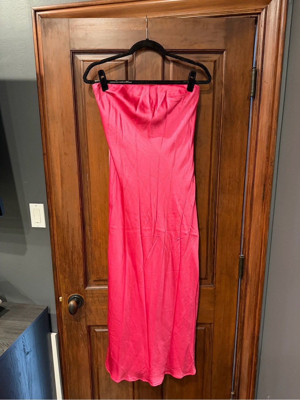 Reformation Strapless Hot Pink Satin Slip Dress